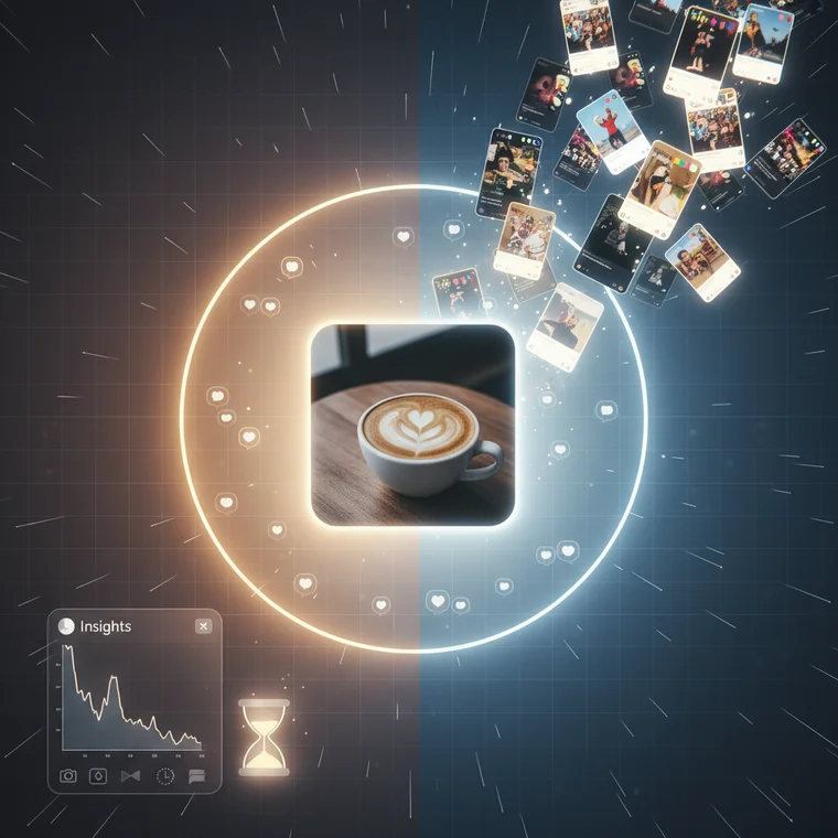 Twórca przygotowujący Reels na Instagram, analiza zasięgów i formatów, dlaczego posty na Instagramie tracą zasięgi po kilku godzinach