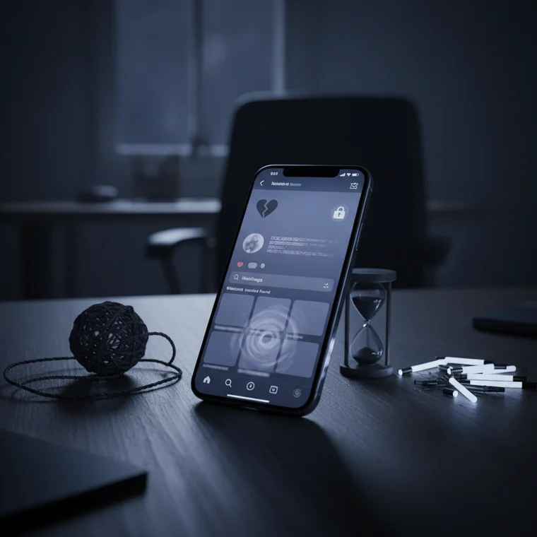 Strategia unikania shadowbanu na Instagramie pokazana na ekranie laptopa z wykresami zasięgów i analizą hashtagów dla twórców i marek