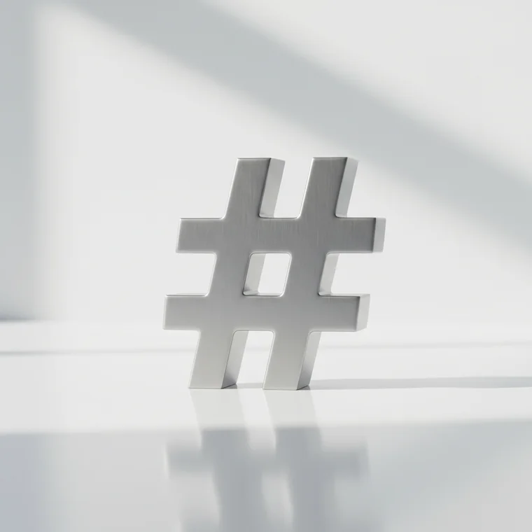 Ilustracja twórcy social media analizującego spadek skuteczności hashtagów w kampanii marketingowej, pokazująca koniec ery hashtagów i zmianę algorytmów