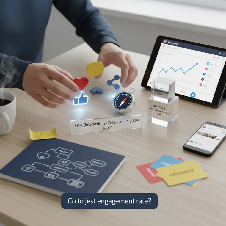 Wykres prezentujący obliczanie engagement rate na podstawie obserwujących i interakcji, jako prostszy, lecz mniej dokładny sposób pomiaru