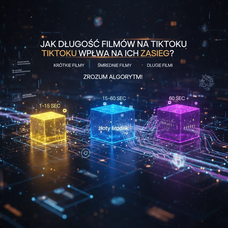 Twórca nagrywający film średniej długości na TikToku, analizujący jak długość filmiku wpływa na zasięg i zaangażowanie widzów