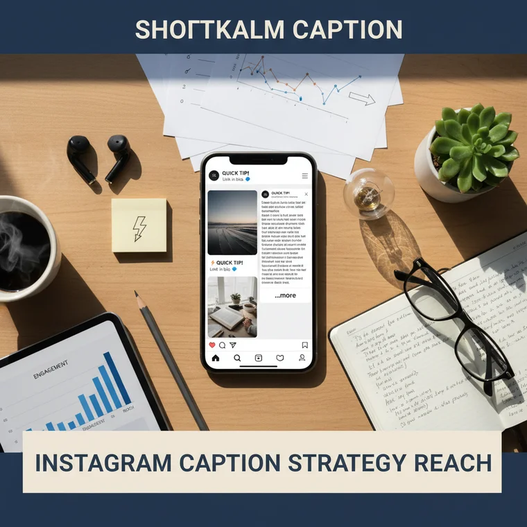 Kreator treści analizujący statystyki Instagram Insights na ekranie telefonu, porównując długie i krótkie opisy pod kątem zasięgów