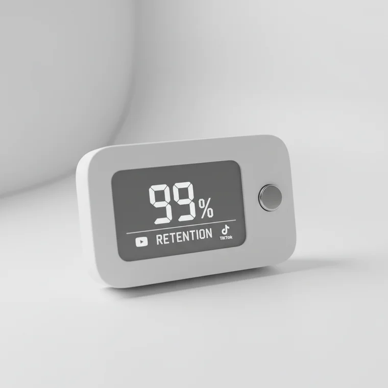 Plansza edukacyjna wyjaśniająca, co to jest retention rate na YouTube i TikToku, z wykresem utrzymania uwagi widzów w strategii social media