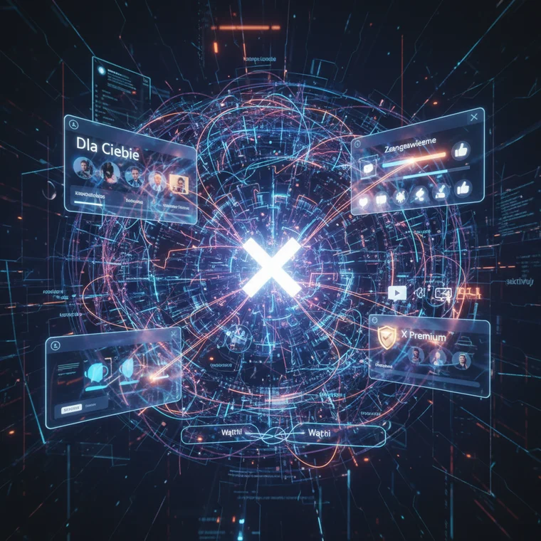 Strategia publikacji na X (Twitter) z użyciem wideo, wątków i angażujących pytań, ilustrująca działanie algorytmu po zmianach Muska