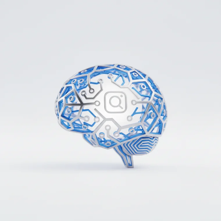 Marketingowy ekran telefonu z aplikacją Instagram, przedstawiający analizę, jak Instagram wykrywa boty i fałszywych obserwujących dla marek