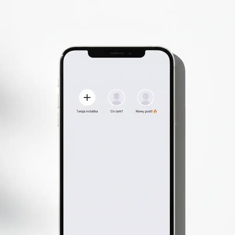 Ekran smartfona z widokiem Instagram Notes nad skrzynką DM, pokazujący krótkie statusy i sposób działania funkcji Notatki na Instagramie