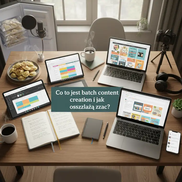 Twórca planuje i harmonogramuje treści w partiach w kalendarzu, pokazując jak batch content creation usprawnia marketing online