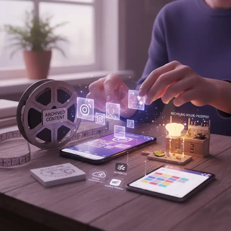 Strategia recyklingu rolek: twórca układa serię Reels, tworzy best of, planuje evergreen treści przy małym budżecie czasu